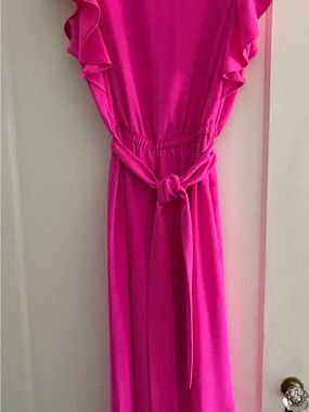 Lilly Pulitzer Hot Pink Ruffle-Sleeve Jumpsuit Romper